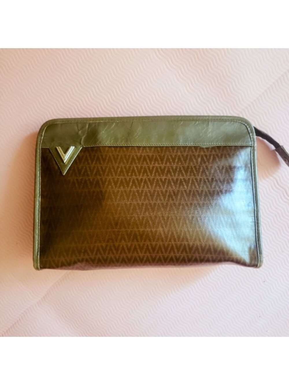 Vintage Mario Valentino Brown Coated Canvas Medium Clutch Bag